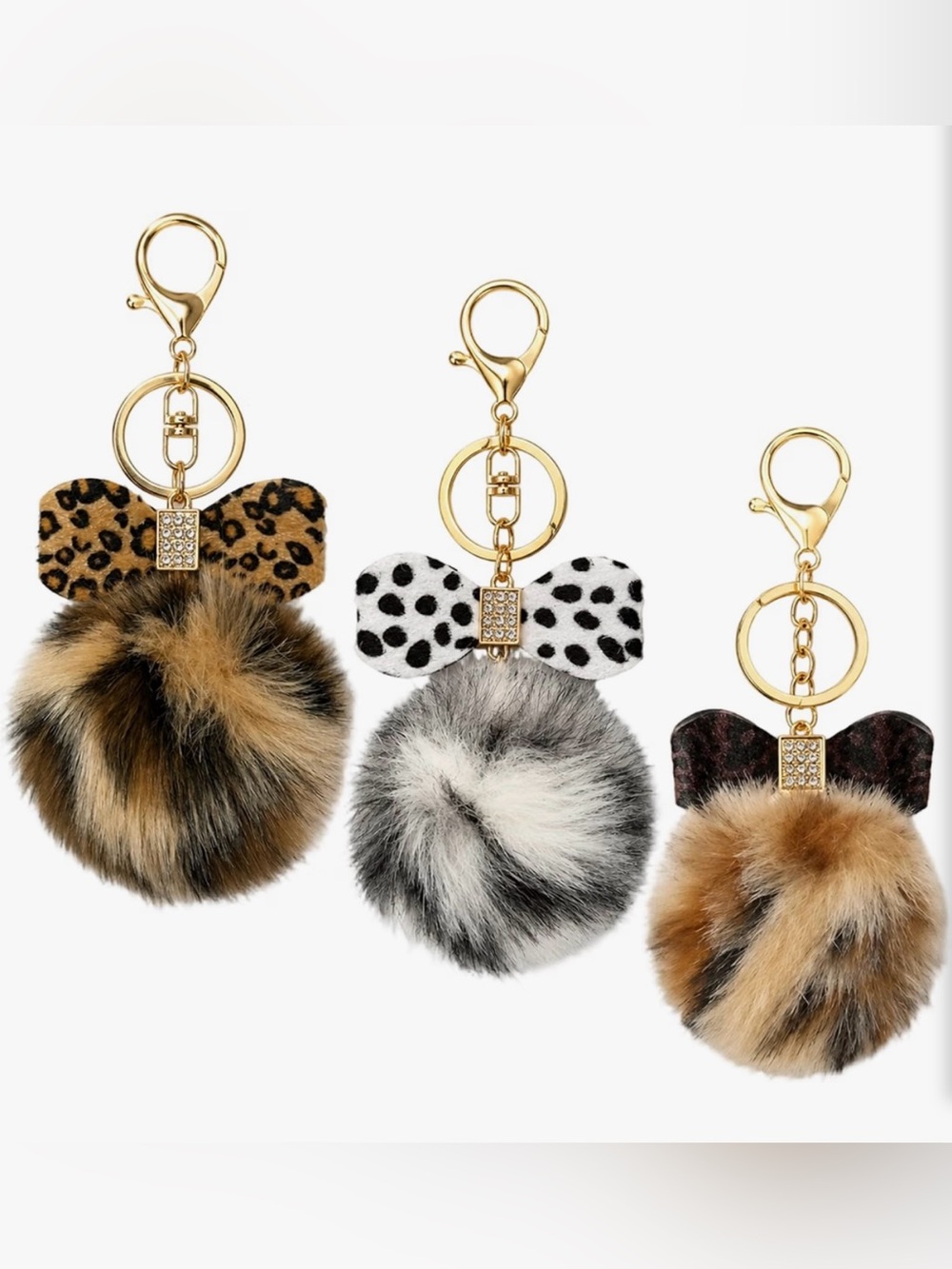 3PCS Leopard Bag Charm, Cheetah Print Keychain with Cheetah Bag Charm,